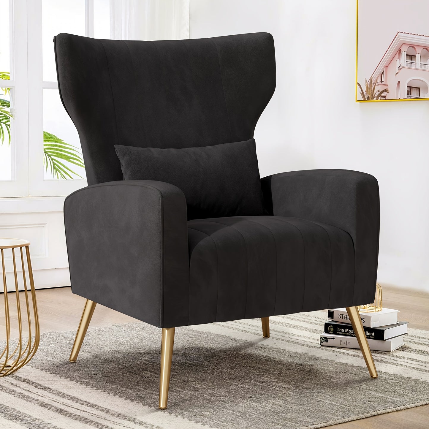 Fauteuil – Loungefauteuil – Relaxstoel – Leunstoel – Wingbackstoel – Memory Foam Zitkussen – Gouden Metalen Poten