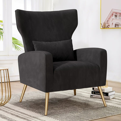 Fauteuil – Loungefauteuil – Relaxstoel – Leunstoel – Wingbackstoel – Memory Foam Zitkussen – Gouden Metalen Poten