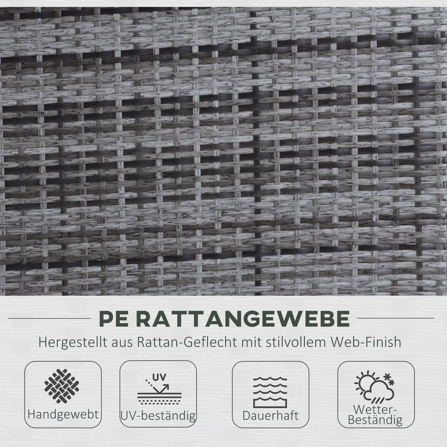 3-delige Loungeset – Tuinmeubelset – Tuinbank – Loungesofa – Rattan Set – Grijs – Verstelbare Rugleuning – Weerbestendig Poly Rattan Met Metalen Frame