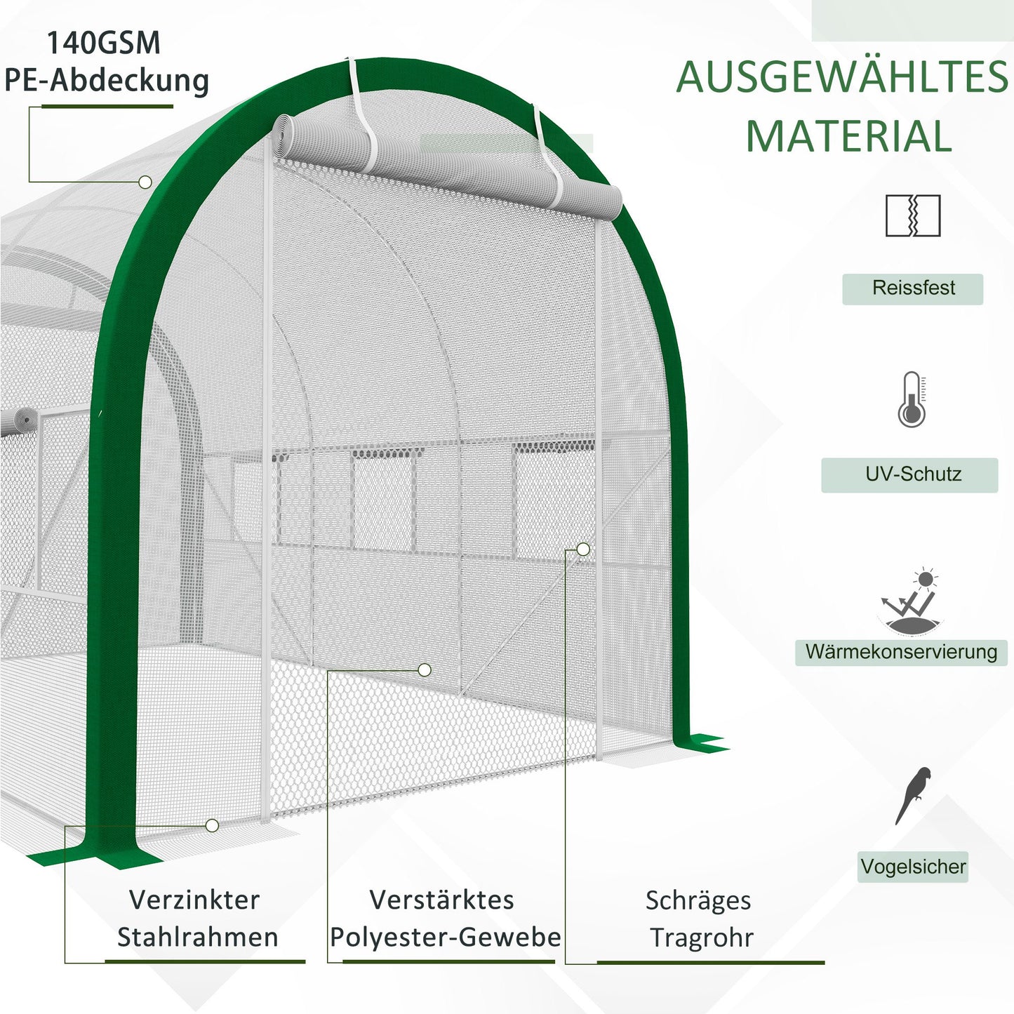 Kweekkas – Tunnelkas – Broeikas – Tuinkas – Foliekas – Stevig Gegalvaniseerd Stalen Frame – UV-bestendige Witte Folië 358x210x210 cm