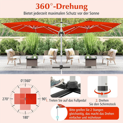 Rechthoekige Parasol – Terrasparasol – Tuinparasol – Marktparasol – Vlagparasol – 300 x 300 cm – 360° Draaibaar – Verstelbare Kantelfunctie – Rood