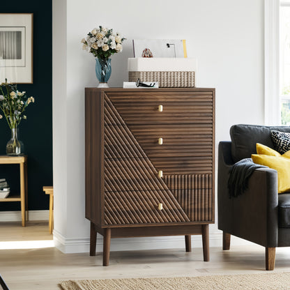 Ladekast – Ladeblok – Dressoir – Opbergkast – Commode – Modern Design – 4 Ruime Lades – Walnootkleur