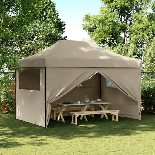 Partytent Inklapbaar – Pop-Up Tent – Partyschuur – Feesttent – Vouwtent – Taupe – Met 4 Afneembare Zijwanden – Stevig Metalen Frame