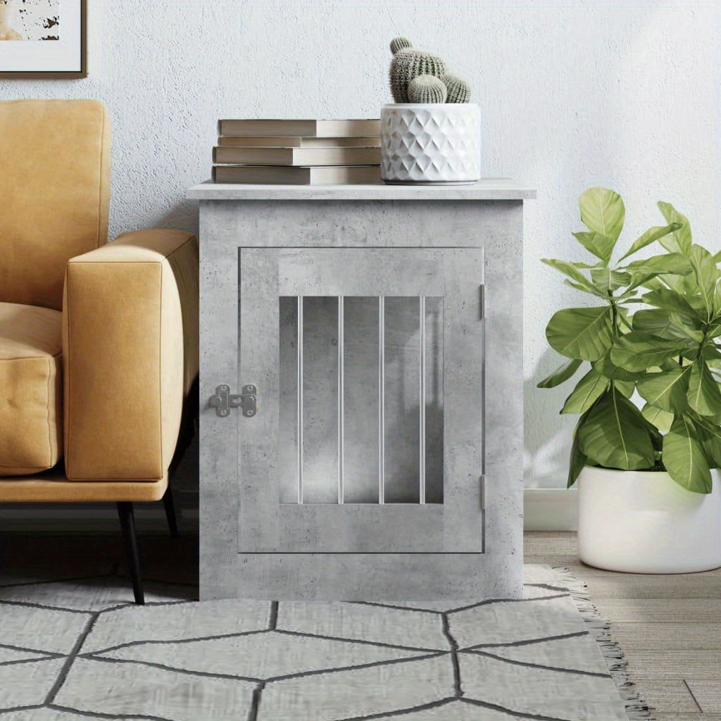 Hondenbench – Hondenhok – Hondenkooi – Hondenmand – Huisdier Bench – Verwerkt Hout – Beton Grijs – Stevig En Duurzaam – 55x75x65 cm
