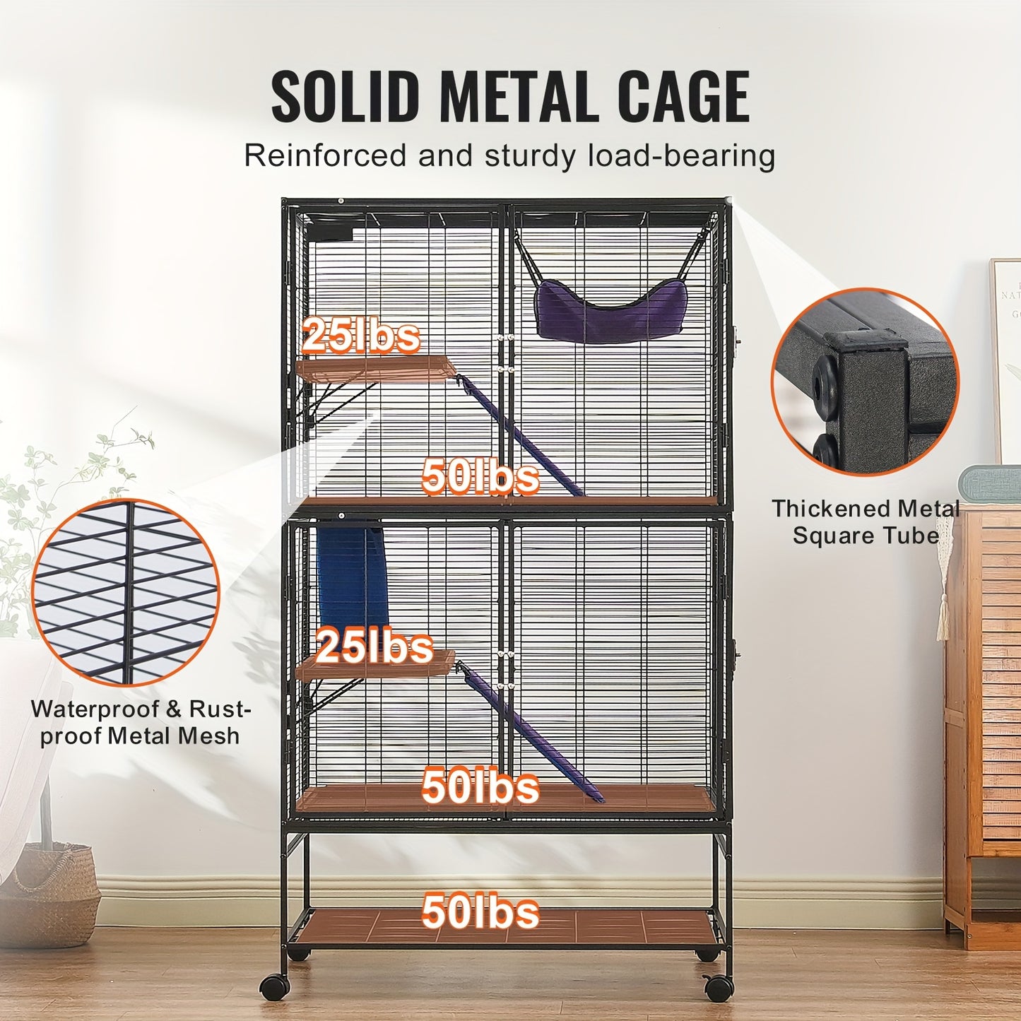 Dierkooi – Kleindierkooi – Kooien – Kleine Huisdieren Kooi – Fret Kooi – 164 cm Hoog – Metalen Constructie Met Wielen
