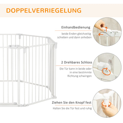 Hondenren – Dierenhek – Veiligheidshek – Traphekje – Speelruimte Afzetting – Wit – 8 Panelen Flexibel – Automatisch Sluitende Deur