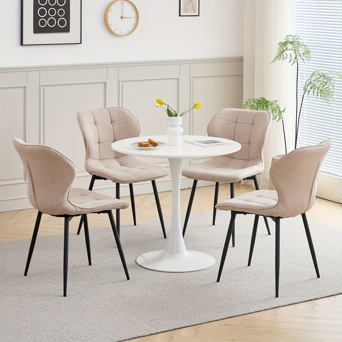 Eetkamerstoel – Stoel – Kuipstoel – Bureaustoel – Fauteuil – Linnen Bekleding – Metalen Onderstel – Set van 4 – Ergonomisch en Comfortabel – Scandinavisch Design