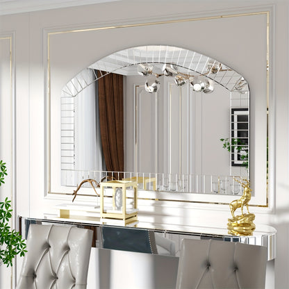 Boogvormige Wandspiegel – Wandspiegel – Spiegel – Decoratieve Spiegel – Luxe Spiegel – 100x70 cm – Bevelelde Glaskant – Zilverkleurig Frame