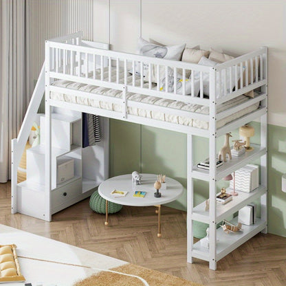 Hoogslaper – Eenpersoonsbed – Stapelbed – Kinderbed – Opbergbed – 90 x 200 cm – Geïntegreerde Kledingkast – Veiligheidsladder