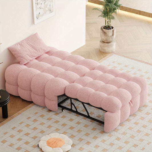 Bedbank – Slaapbank – Poef – Sofa Bed – Sleeper Bed – 2-in-1 Teddy Stof – Ruimtebesparend Ontwerp – Eenvoudige Montage – Roze