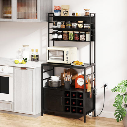 Keukenkast – Keukenrek – Wijnrek – Opbergkast – Baker’s Shelf – Ingebouwd Stopcontact & USB – Metalen Frame 80x40x170 cm Zwart