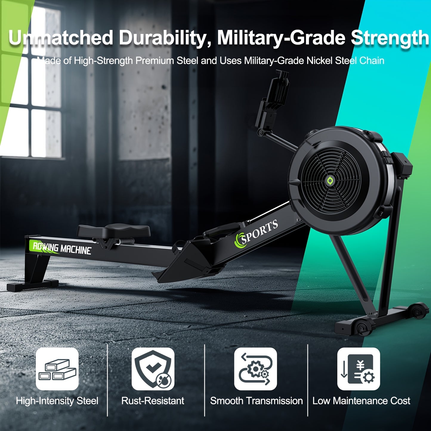 Roeimachine – Roeitrainer – Roeiapparaat – Fitness Roeimachine – Air Resistance Rowing Machine – 10 Weerstandsniveaus – Draadloos Smart Display – Inklapbaar – Max 160 kg Belastbaar