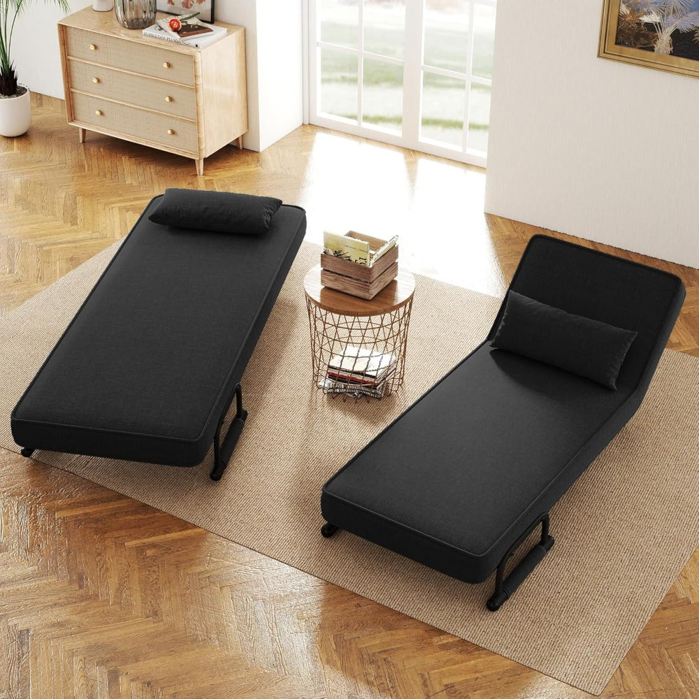 Fauteuilbed – Slaapbank – Logeerbed – Relaxfauteuil – Verstelbare Rugleuning – 150 kg Draagvermogen – Linnenstof Met Metalen Frame - QUORE