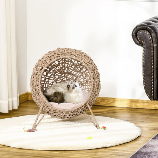 Kattenbed – Kattenmand – Kattenhuis – Kattenkussen – Huisdierbed – Natuurlijk Kleur – 52 x 58 cm – Verhoogd Design – Stevig Materiaal