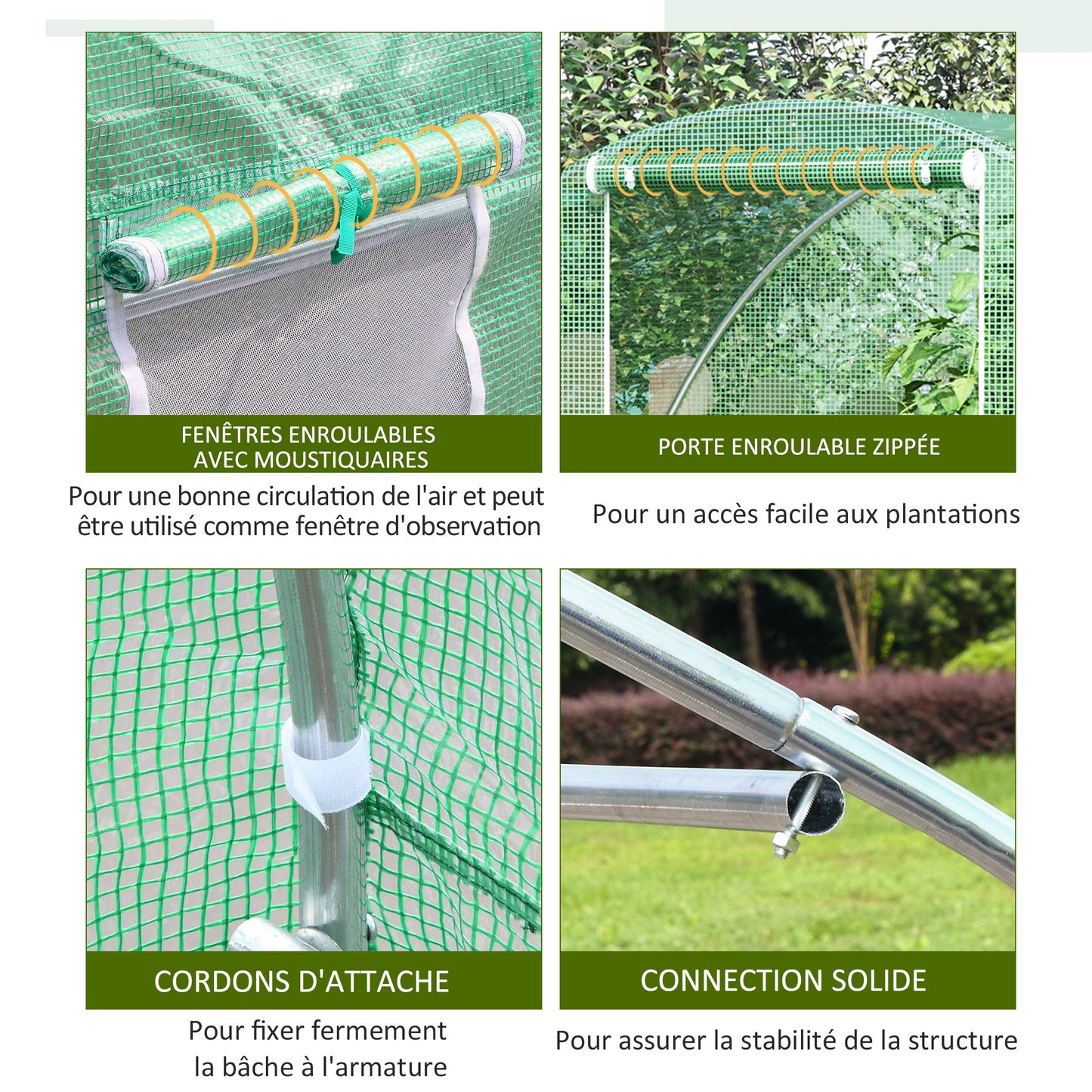Tunnelkas – Kweekkas – Serre – Groentekas – Beschermhoes – 4,5 m² – Gehard Stalen Frame – Zipper Deur en 2 Roll-Up Ramen – Groen