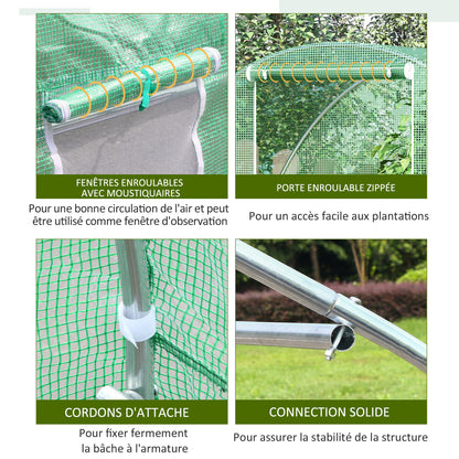Tunnelkas – Kweekkas – Serre – Groentekas – Beschermhoes – 4,5 m² – Gehard Stalen Frame – Zipper Deur en 2 Roll-Up Ramen – Groen