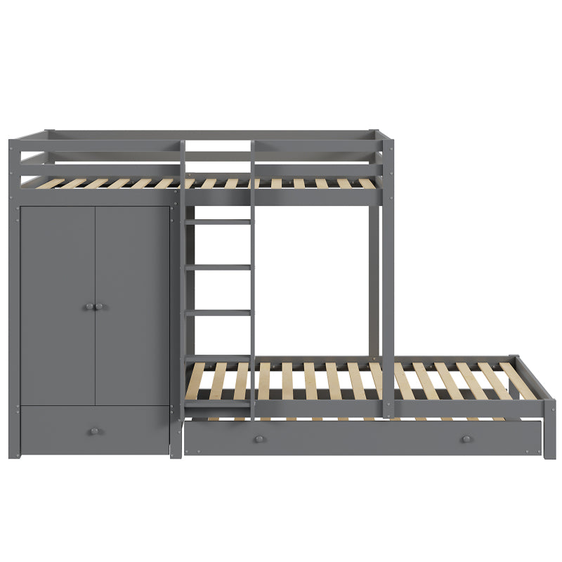 Stapelbed – Hoogslaper – Kinderbed – Multifunctioneel Bed – Uitklapbaar Logeerbed – Massief Hout – 90x200 cm – Met Kledingkast en Ladeblok