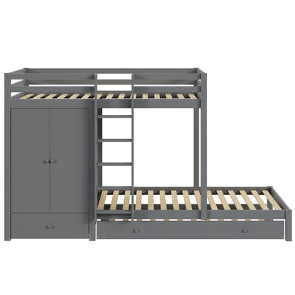 Stapelbed – Hoogslaper – Kinderbed – Multifunctioneel Bed – Uitklapbaar Logeerbed – Massief Hout – 90x200 cm – Met Kledingkast en Ladeblok