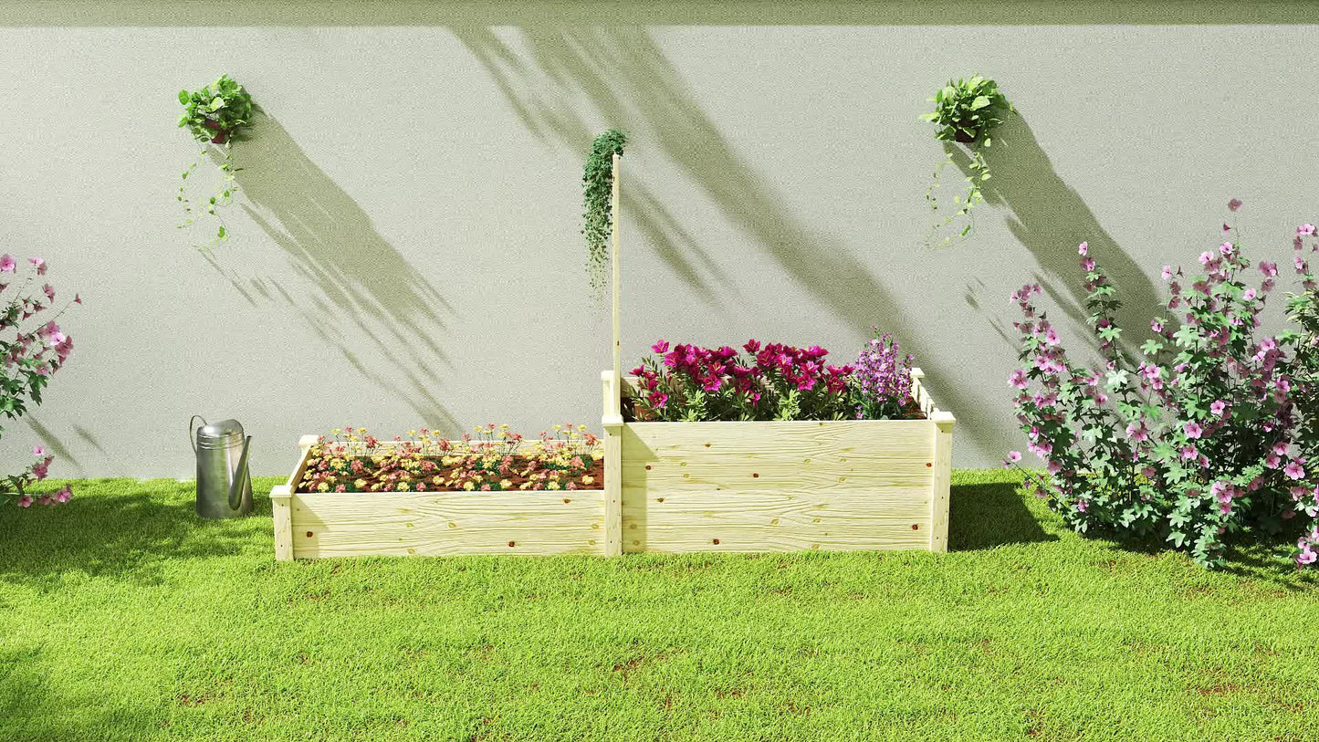 Tuinbak – Plantenbak – Bloembak – Plantenbak Hout – Verhoogde Plantenbak – Natuurlijk Hout – Met Trellis – 222 x 63 x 132 cm – Open Bodem voor Optimale Drainage