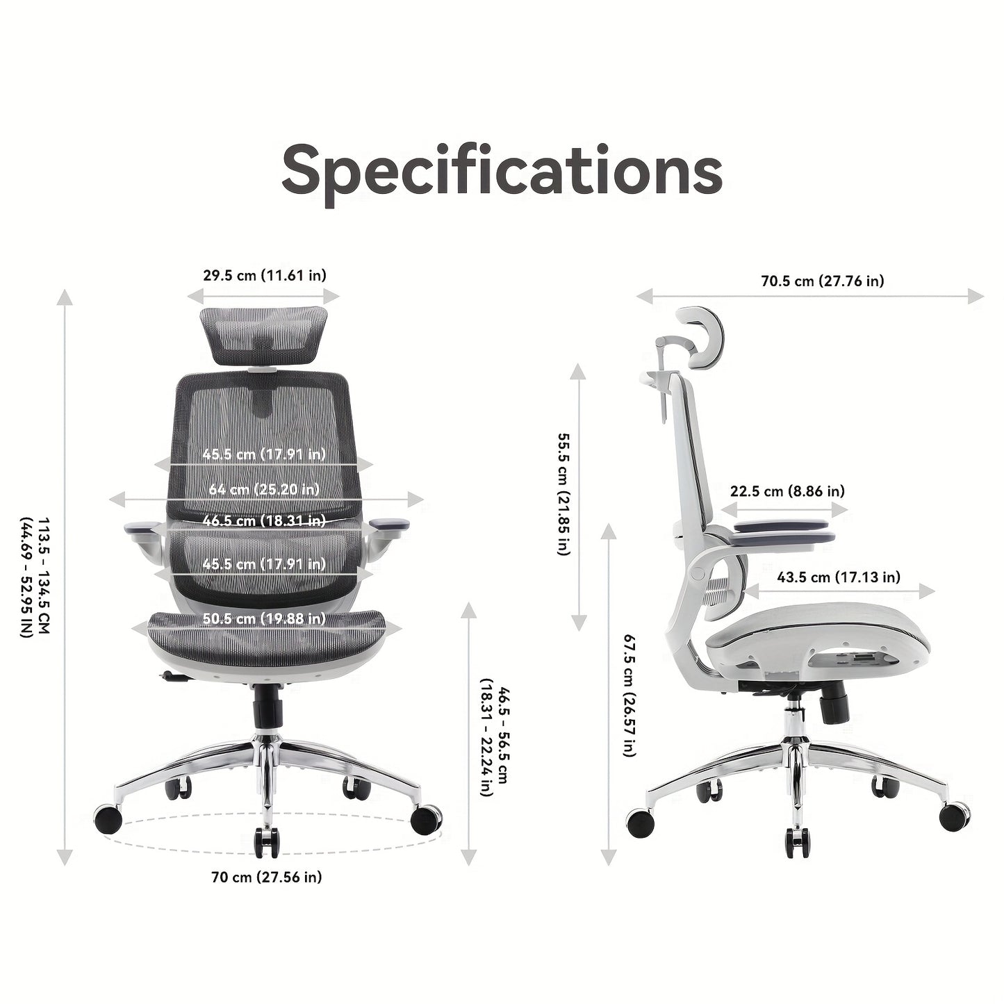 Ergonomische Bureaustoel – Kantoorstoel – Gamestoel – Werkstoel – Draaistoel – 3D Verstelbare Armleuningen – Zelfaanpassende Lendensteun – Grijs