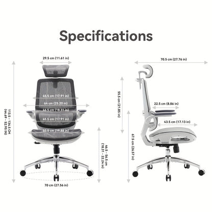 Ergonomische Bureaustoel – Kantoorstoel – Gamestoel – Werkstoel – Draaistoel – 3D Verstelbare Armleuningen – Zelfaanpassende Lendensteun – Grijs