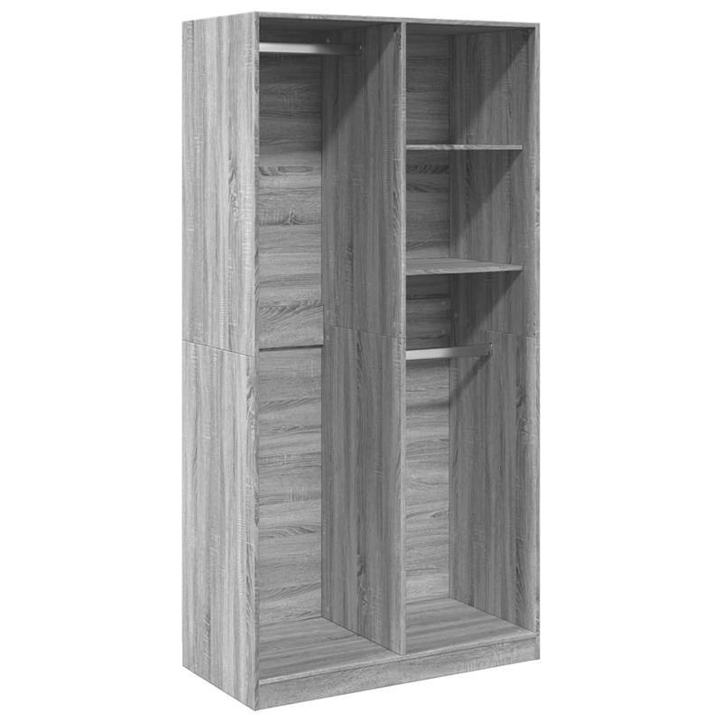 Spacious Gray Sonoma Oak Wood Wardrobe - Classic Design with Hanging Rails, Shelves for Shoes and Accessories, Ideal for Organizing Clothing and Footwear, Accessory Organization|Classic Wardrobe|Durable Wood Construction