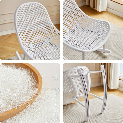 Rocking chair 2pcs set Ergonomic design for living room bedroom study Indoor PP material up to 200kg loadable Modern White, Chaise Confortable, Chaise Longue, Chaise Pliable, Cozy Seating, Bedroom Seating, Minimalist Design,