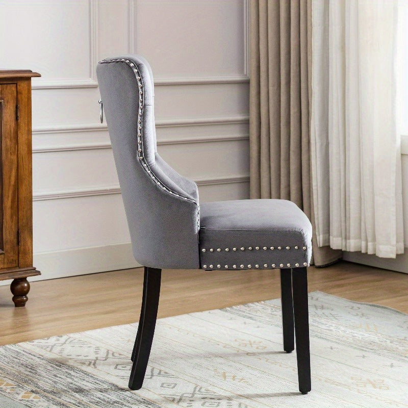 Eetkamerstoelen – Stoel – Keukenstoel – Dining Chair – Zitmeubel – Vintage Grijs Gestoffeerd – Knopenrug & Spijkerbeslag – Veerkrachtige Donsvulling & Stevige Metalen Poten