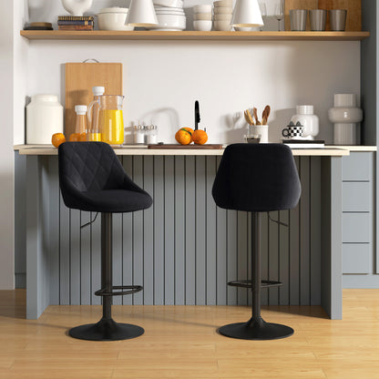 Barstoel – Barkruk – Keukenstoel – Barstoel Met Rugleuning – Barkruk Set Van 2 – Verstelbaar – 360° Draaibaar – Velvet Bekleding – Met Voetsteun – Met Stalen Frame