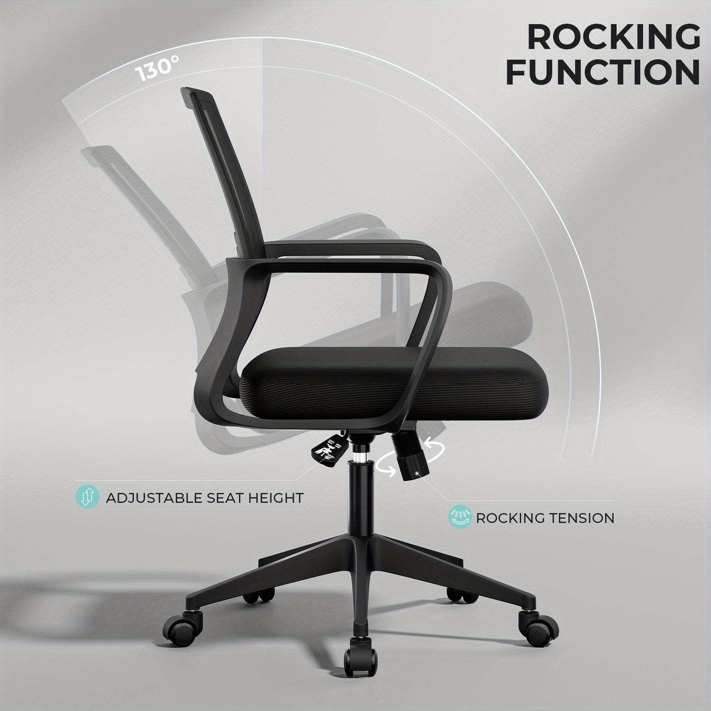 Bureaustoel – Ergonomische Stoel – Office Chair – Computerstoel – Kantoorstoel – Memory Foam Zitting – Verstelbare Lendensteun – 360° Draaibaar – Mesh Rugleuning – Metalen Frame – Zwart