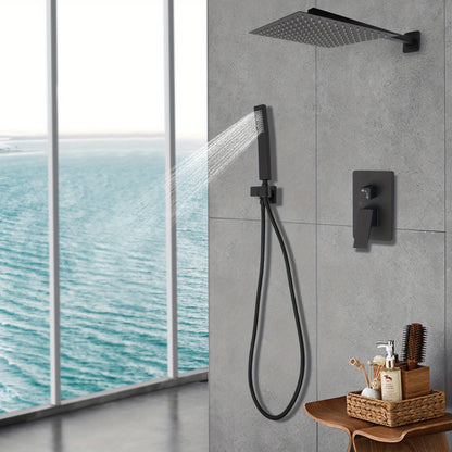Regendouche – Regenval Douche – Doucheset – Douchekop – Douchekolom – Mat Zwart – 30 cm Hoofddouche – RVS en Messing