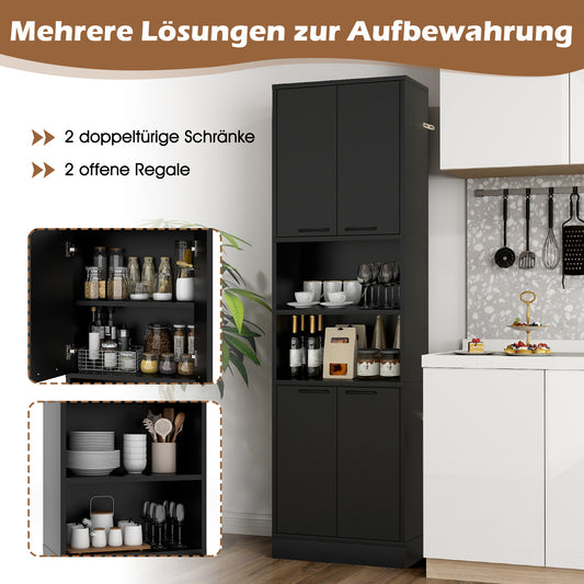 Badkamerkast hoog – Badkamermeubel – Opbergkast – Badkamerkast smal – Kast badkamer zwart – 4 deuren en 2 open vakken – Vochtbestendig materiaal