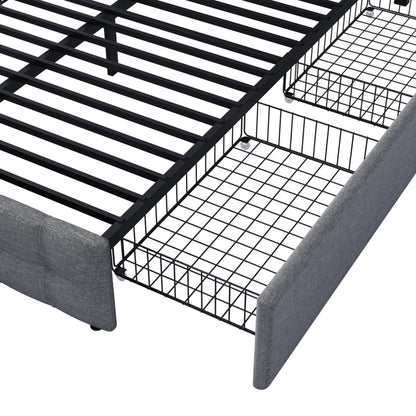 Beddenkast – Tweepersoonsbed – Opbergbed – Gestoffeerd Bed – Opbergbed – Linnen Materiaal – 4 Ruime Lades – Verstelbaar Hoofdbord – 140x200 cm