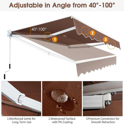 Uitschuifbare Zonwering – Zonnescherm – Terrasluifel – Balkonluifel – Markies – Aluminium Frame – Verstelbare 40-100° Hoek – Waterdicht 250x200 cm – Handbediening