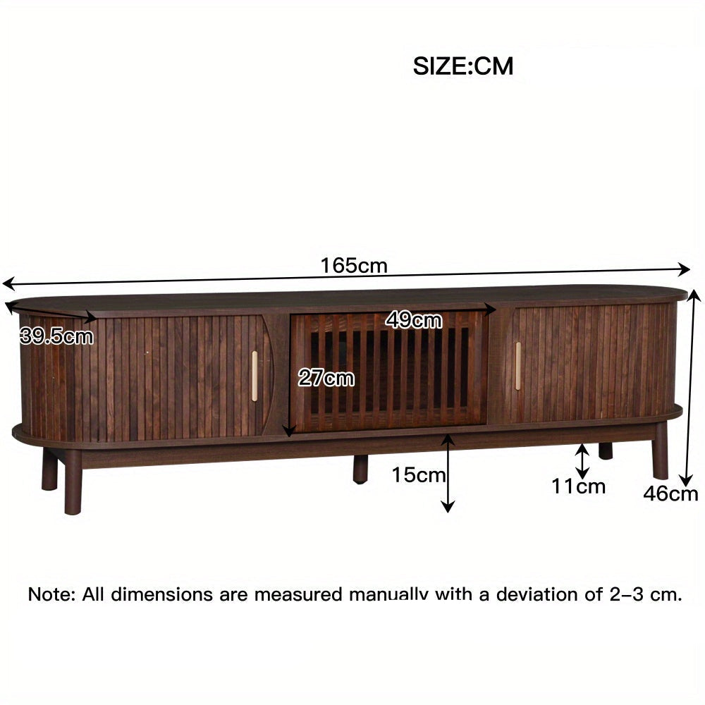 Tv Meubel – Tv Kast – Entertainment Meubel – Tv Dressoir – Media Meubel – Bruin – Schuifdeuren en Inklapbare Middenklep – 165x39,5x46 cm – Geschikt Voor Tv Tot 65 Inch