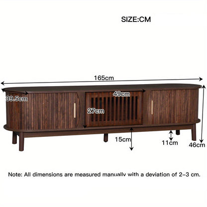 Tv Meubel – Tv Kast – Entertainment Meubel – Tv Dressoir – Media Meubel – Bruin – Schuifdeuren en Inklapbare Middenklep – 165x39,5x46 cm – Geschikt Voor Tv Tot 65 Inch