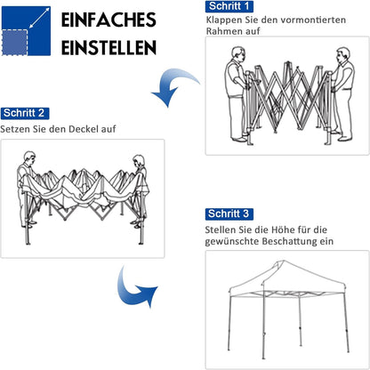 Paviljoen – Partytent – Tuinpaviljoen – Vouwtent – Prieel – 3x3m – Hoogte Verstelbaar – UV Bescherming 50+ – Winterbestendig – Blauw – Inclusief Draagtas Met Wielen
