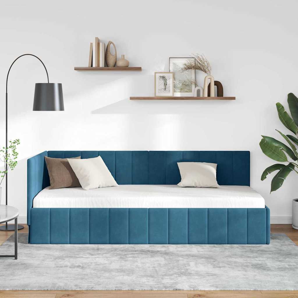 Bedframe – Bedbodem – Ledikant – Slaapbank – Kinderbed – Gefineerd Hout – Fluwelen Hoofdbord – 80x200 cm – Donkergroen