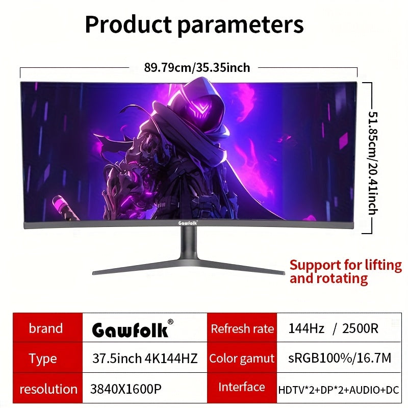 Gaming Monitor – Curved Screen – Ultrabreed – 4K Scherm – VA Paneel – 37,5 Inch – 144Hz Refresh Rate – Kleurademlicht