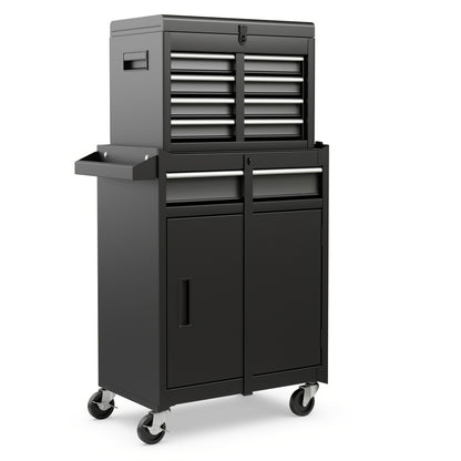 Gereedschapskist – Werkplaatskast – Tool Organizer – Opbergkist – Gereedschapswagen – Vergrendelbare Wielen – Verstelbare Planken – Afneembare Bovenkist – Antislip Voeringen – Robuuste Metalen Constructie – Zwart