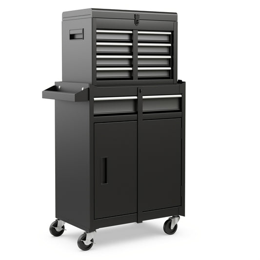Gereedschapskist – Werkplaatskast – Tool Organizer – Opbergkist – Gereedschapswagen – Vergrendelbare Wielen – Verstelbare Planken – Afneembare Bovenkist – Antislip Voeringen – Robuuste Metalen Constructie – Zwart