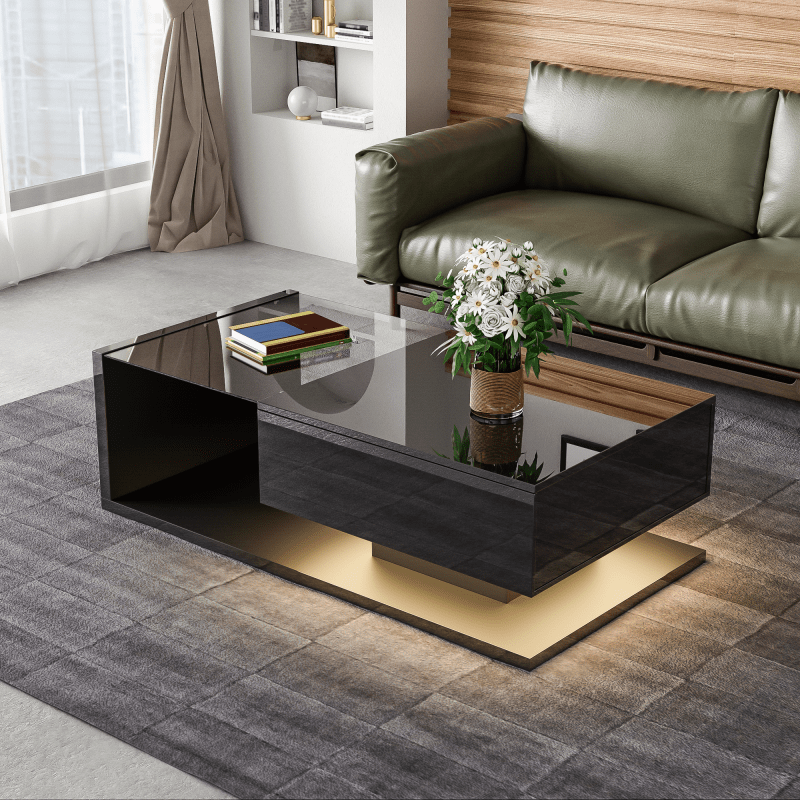 Coffee Table, High-Gloss Black. Side Tables, Coffee Tables with Glass And -Effect