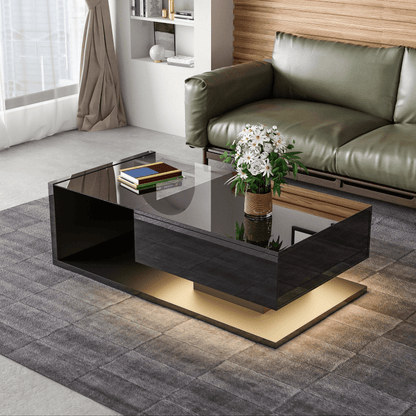 Coffee Table, High-Gloss Black. Side Tables, Coffee Tables with Glass And -Effect