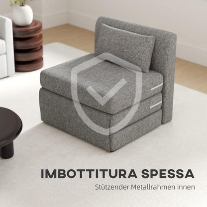 Opvouwbare Slaapstoel – Slaapzetel – Relaxstoel – Slaapfauteuil – Multifunctionele Stoel – 3-Posities Verstelbaar – Stevig Metalen Frame – Grijze Stoffering – Ruimtebesparend Design – Eenvoudige Montage