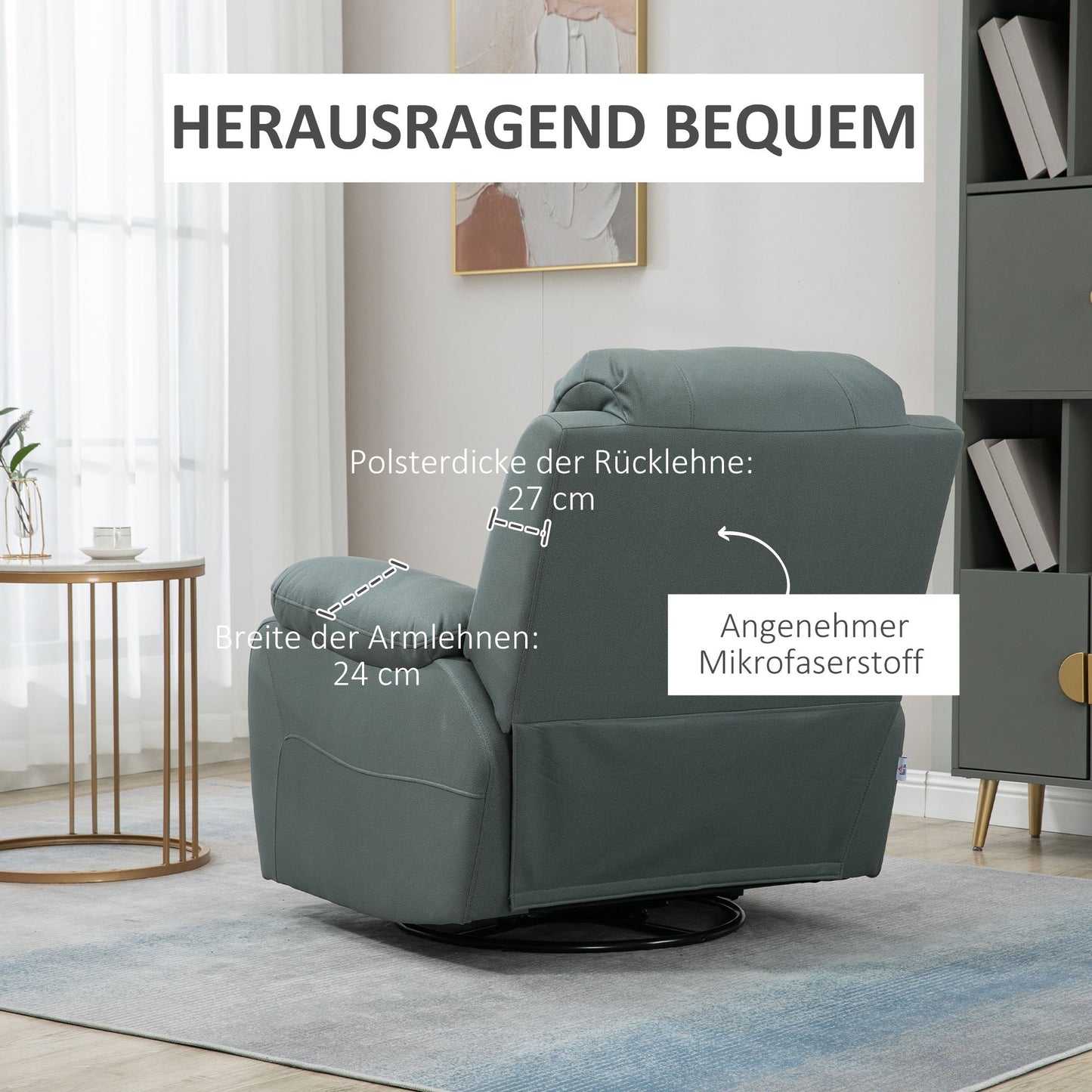 Relaxfauteuil – Relaxstoel – Fauteuil – TV-stoel – Loungefauteuil – Groen Polyester – Verstelbare Rugleuning en Voetensteun – Draaibaar en Schommelend
