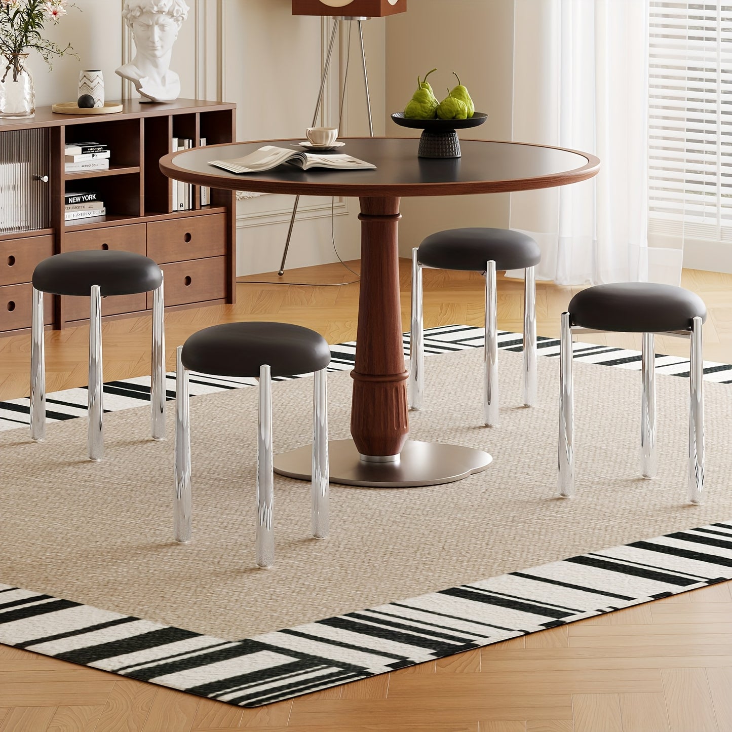 Barkrukken – Krukken – Barstoelen – Eetkamerstoelen – Stoelen – Set Van 4 – Stapelbaar – Zachte Gevoerde Zitting – Ruimtebesparend – Zwart – Zonder Armleuningen