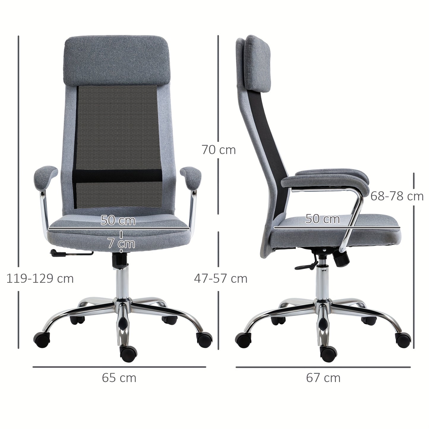 Bureaustoel – Ergonomische Stoel – Office Chair – Gaming Stoel – Kantoorstoel – Met Hoofdsteun en Lendensteun – Verstelbare Hoogte 119-129 cm – Stevig Metalen Frame – Lichtgrijs/Zwart Scandinavisch Design