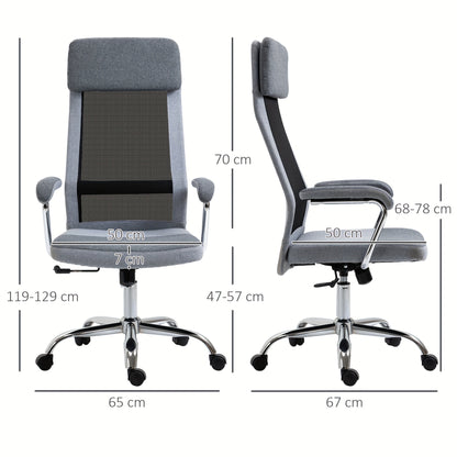 Bureaustoel – Ergonomische Stoel – Office Chair – Gaming Stoel – Kantoorstoel – Met Hoofdsteun en Lendensteun – Verstelbare Hoogte 119-129 cm – Stevig Metalen Frame – Lichtgrijs/Zwart Scandinavisch Design