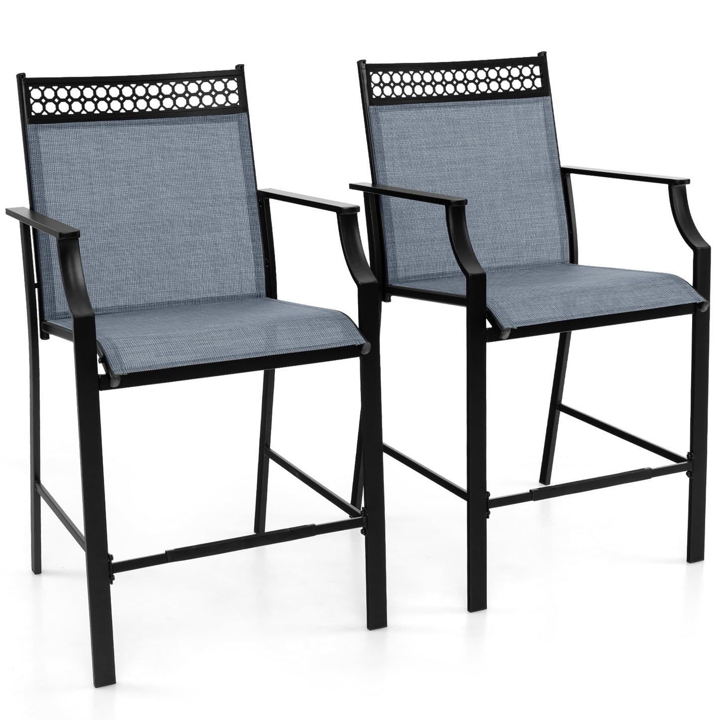 Tuinstoelen – Terrastoelen – Balkontoelen – Buitenstoelen – Barstoelen – Sneldrogende Zitting – Stevig Metalen Frame – Blauw – Set van 2 – Draagkracht 180 kg
