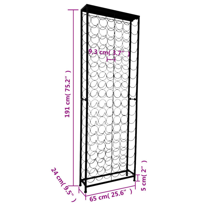Wijnrek – Flessenrek – Wijnhouder – Wijnopslag – Wijnkast – Zwart Gepoedercoat Metaal – Voor 108 Flessen – Ruimtebesparend Verticaal Design